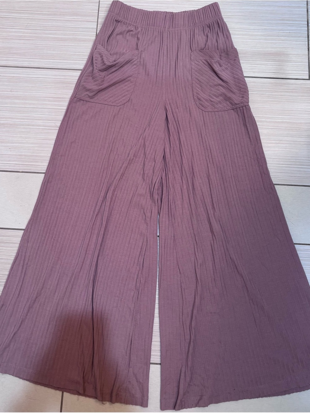 NATURAL LIFE Wide-Leg Lounge Ribbed Pants in Mauve